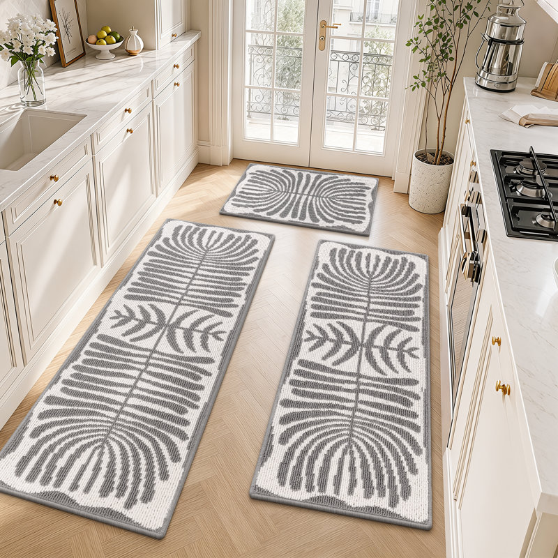 Tapis de couloir antidérapant Boho (ensemble de 3), Gris