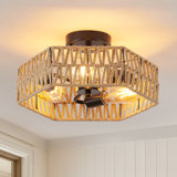 Semi Flush Mount Rattan Ceiling Light Fixture