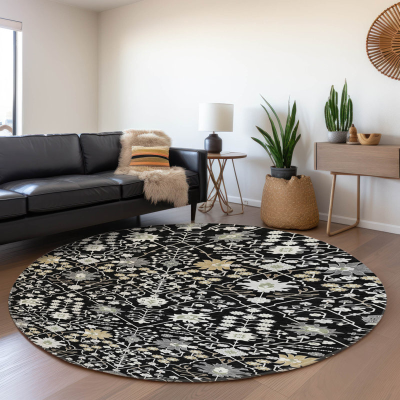 Premium Machine Washable Guada AMF1009 Oriental Rug, Round 8'