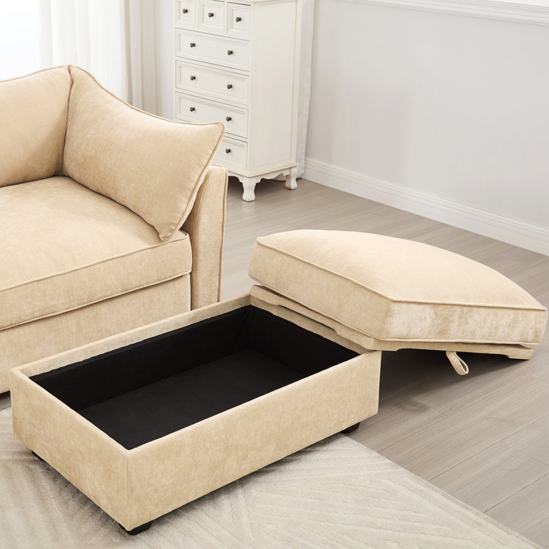 Modern Chenille Ottoman, Wheat
