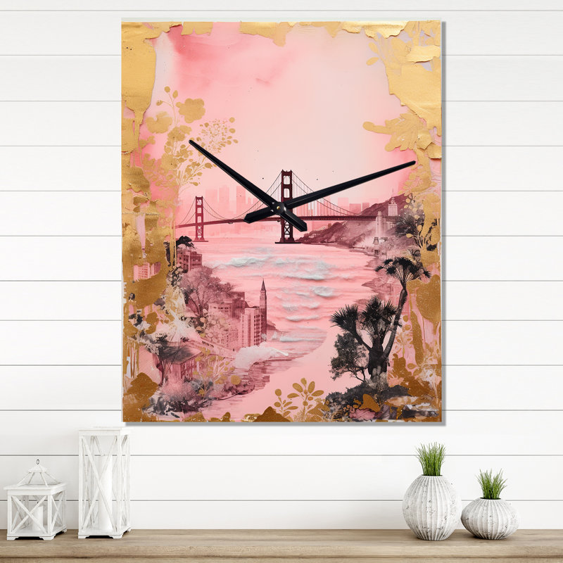 San Francisco Dreams - Collage rose rétro - Horloge murale rétro San Francisco, Grand