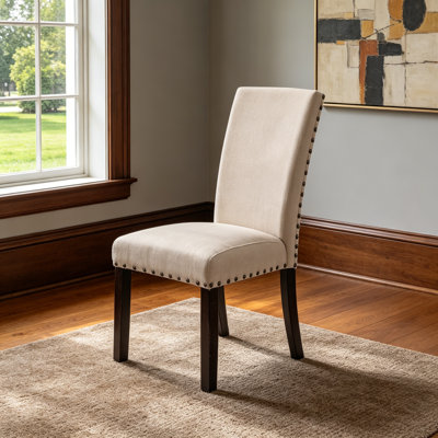 Chaise d'appoint en lin et chêne foncé