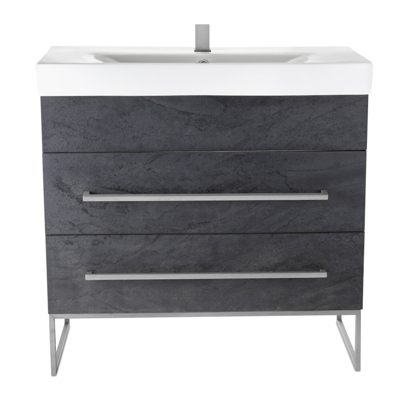 Taft Avenue 36'' Single Bathroom Vanity with Ceramic Top, Black Marble, Polished Chrome