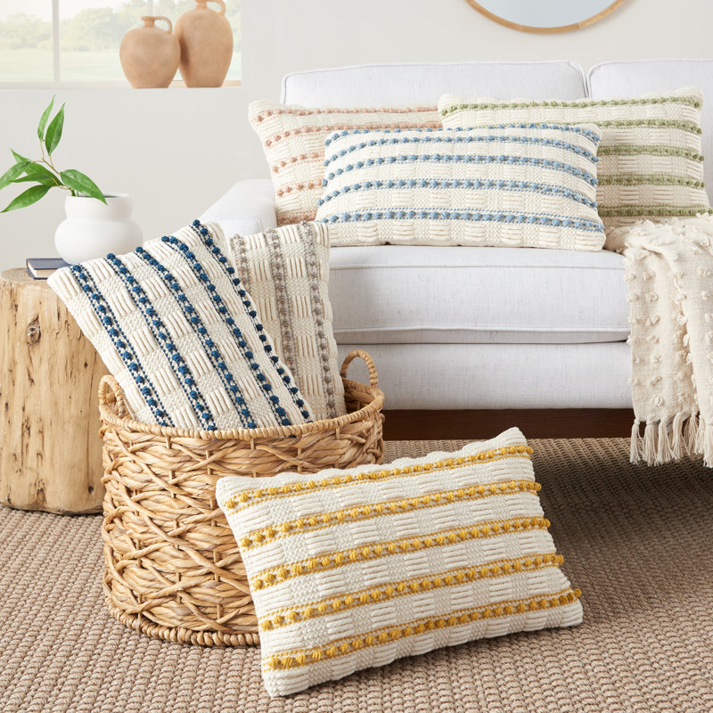 Navy and Ivory Embroidered Rectangular Throw Pillow 12" x 20"