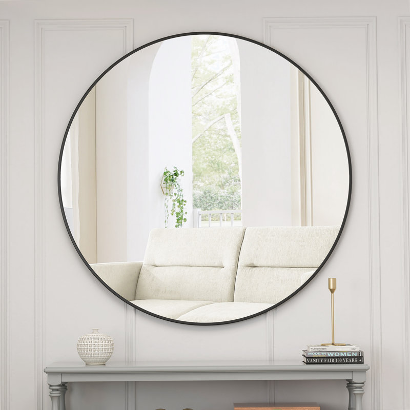 Adrihanna Round Wall Mirror With Frame,, Black, 39" x 39"
