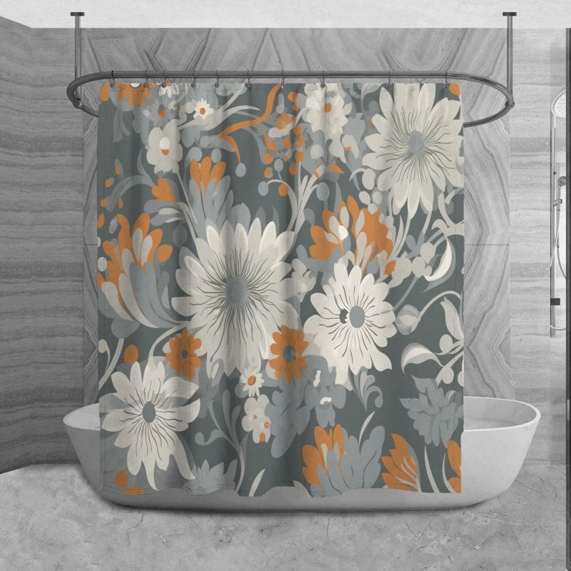Motif floral de rideau de douche_6042, H 84 po x l 70 po