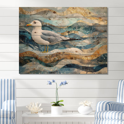 Coastal Seagull The Watchful Gull IV - Seagull Wood Wall Art - On Natural Pine Wood