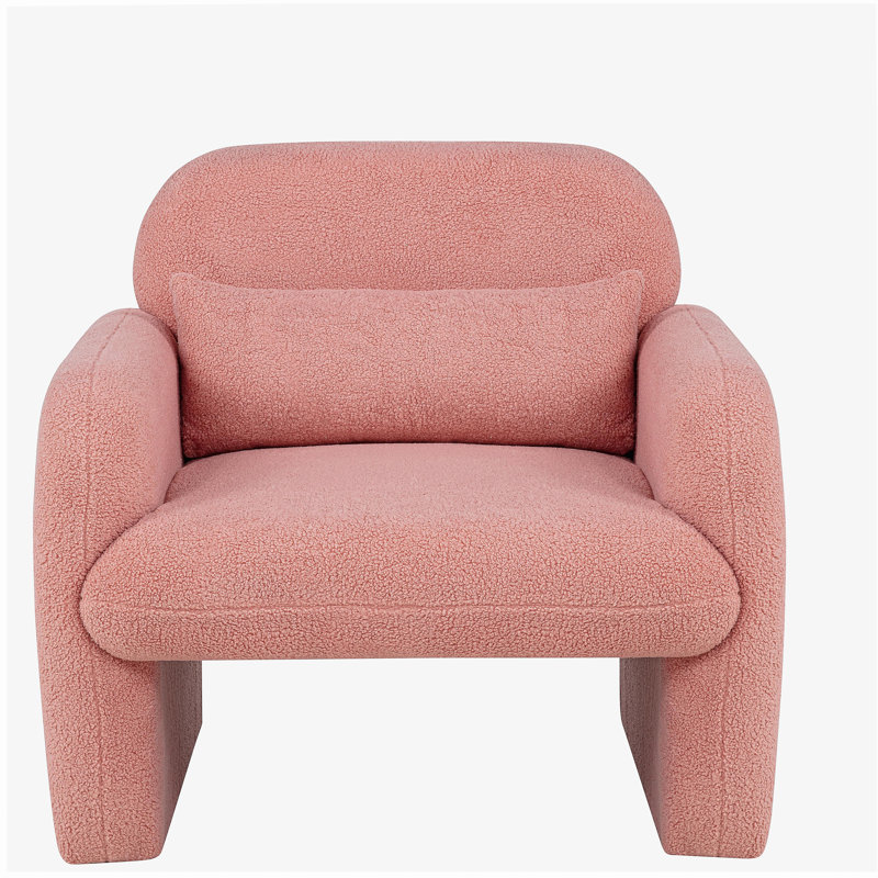 Single Sofa and Toss Pillow, Solid Wood Frame 300 Lbs Capacity for Small Spaces, Pink Teddy Incorrect 1