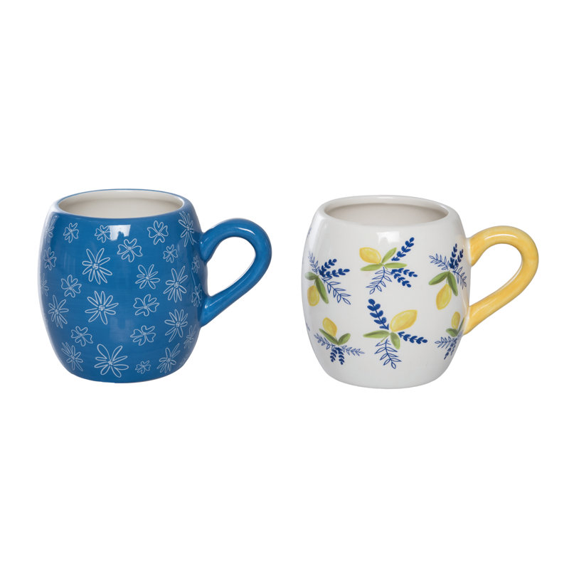 Ceramic Citrus Coffee Mug, Blue, Ceramic, Set of 2, Table, Kitchen, Spring, Drinkware