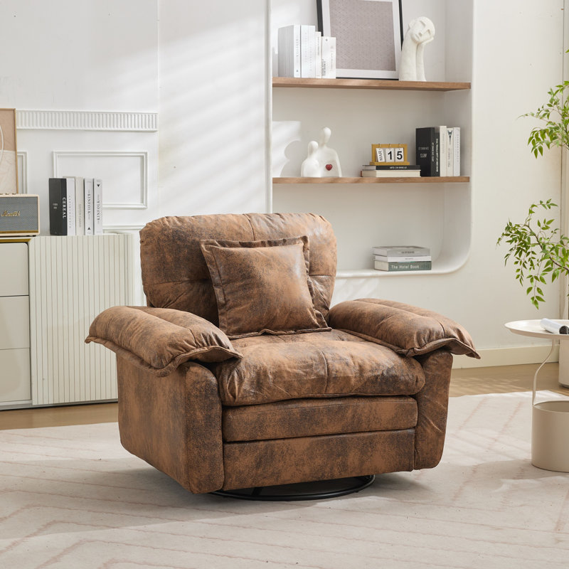  360° Swivel Chenille Accent Chair Upholstered Single Sofa With Throw Pillow, Brown