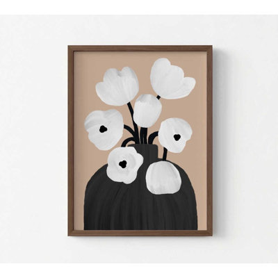Impression d'art floral minimaliste, vase blanc à fleurs blanches (tailles multiples)