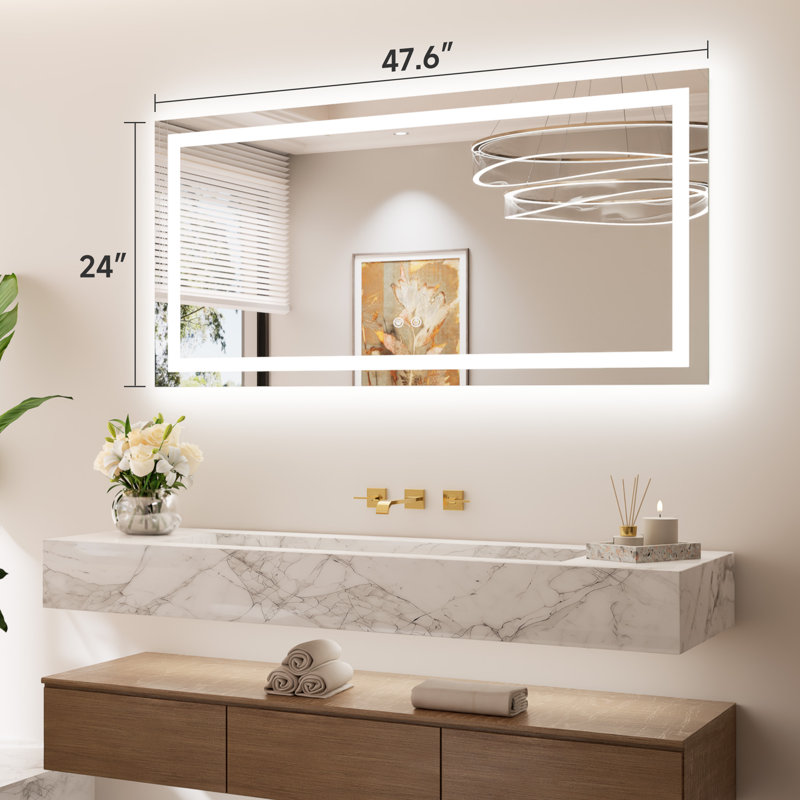 Miroir de salle de bain avant et arrière en verre trempé avec éclairage à DEL, 48 po x 24 po