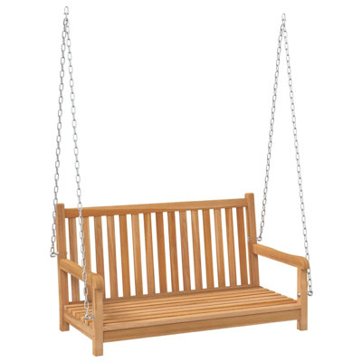Outdoor Swing Bench, Natural Brown Solid Teak Wood, Metal, 45 Inch