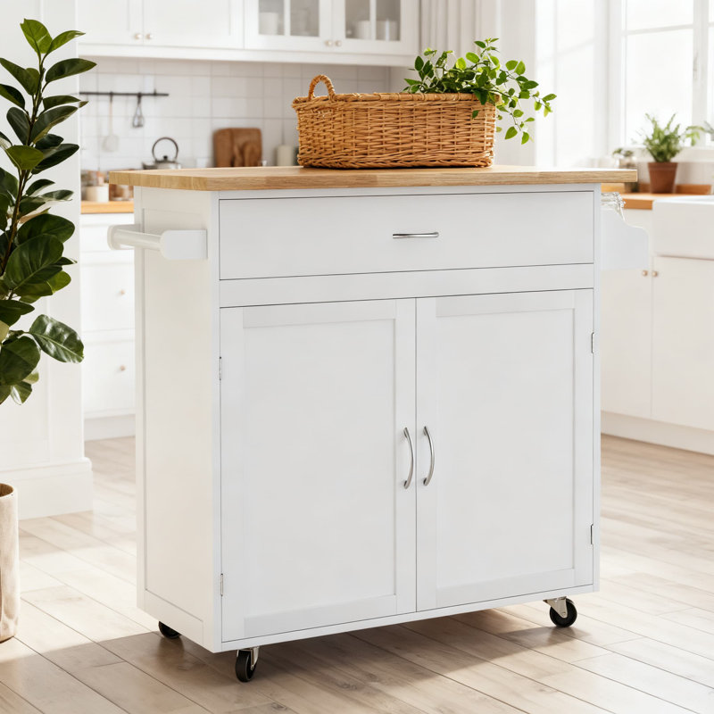 Kitchen Island Cart On Wheels With Spice Rack, Towel Holder, Storage Drawers And Cabinet, Mobile Kitchen Cart For Additional Counter Space And Organization