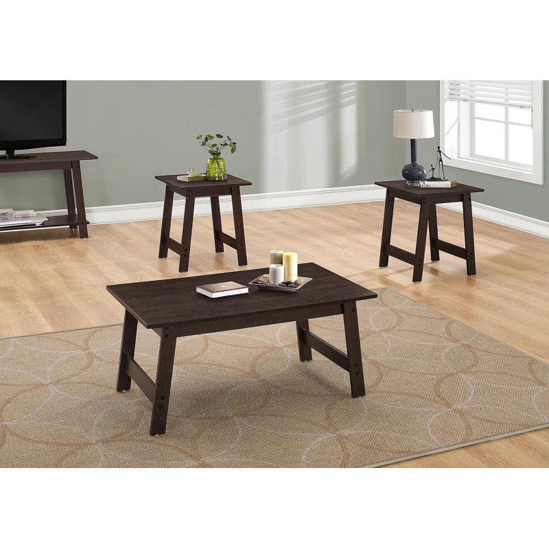 Ensemble de table, ensemble de 3 pièces, café, bout, côté, accent, salon, stratifié brun, transitionnel