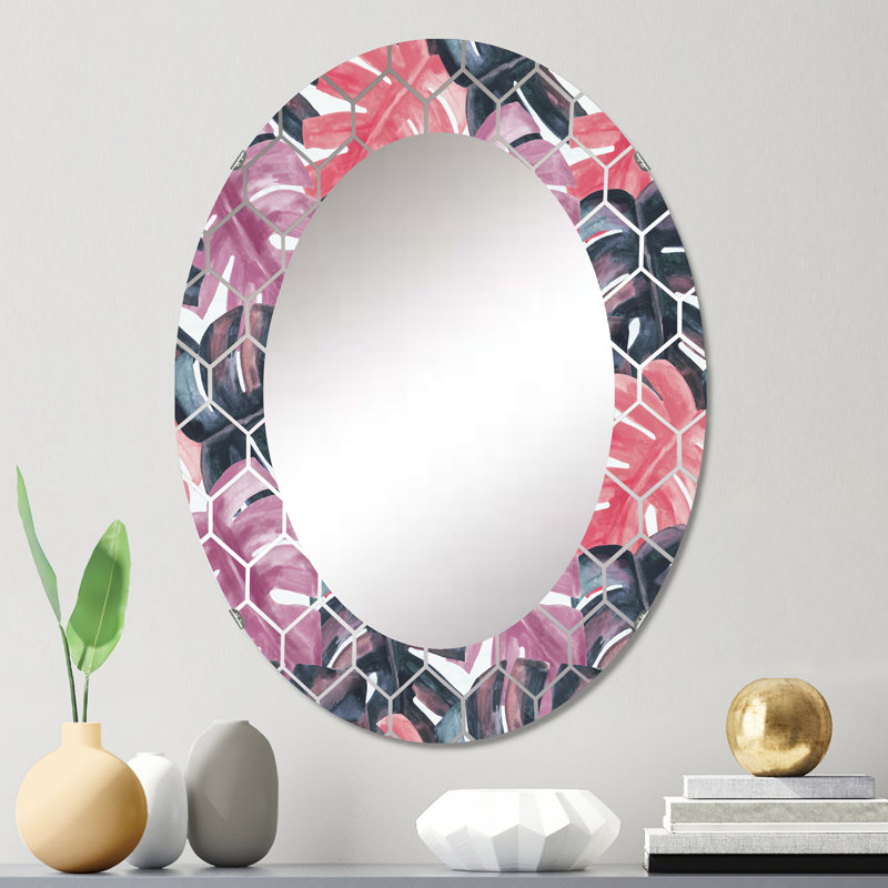 Monstera coloré sur brosses rugueuses II - miroir mural tropical, 30 po x 20 po