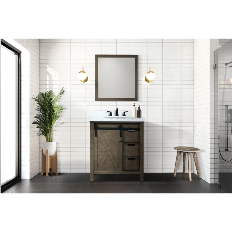 Meuble-lavabo brun rustique de 30 po de largeur avec 28 miroirs, tiroirs de rangement, armoire et tablette pour une capacité supplémentaire, installation pratique simple, armoire de salle de bain 29,5 po, tablette à tiroirs, tracas