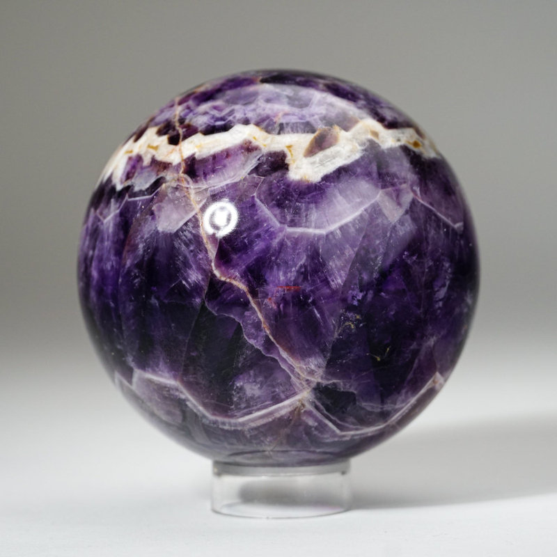 Polished Chevron Amethyst Sphere from Brazil, 3.5" H X 3.5'' W X 3.5'' D