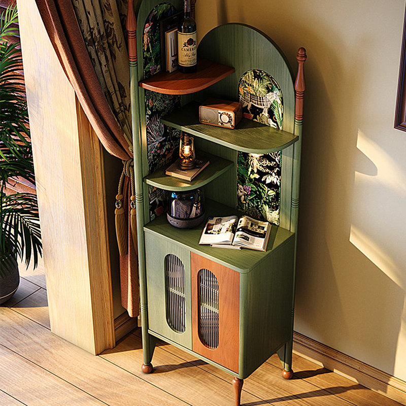 Armoire de coin 66,93 "vintage en bois massif vert