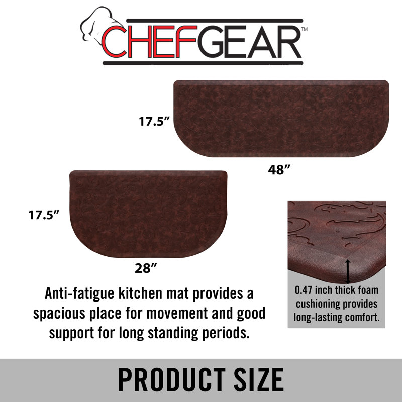Red Faux Leather Anti-Fatigue Kitchen Mat Set
