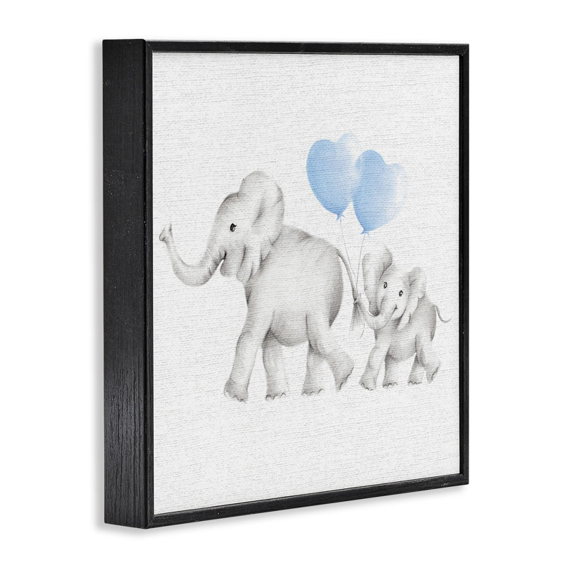 Famille d'éléphants Ballon, 12" H x 12" W, Giclée encadrée noir minuit