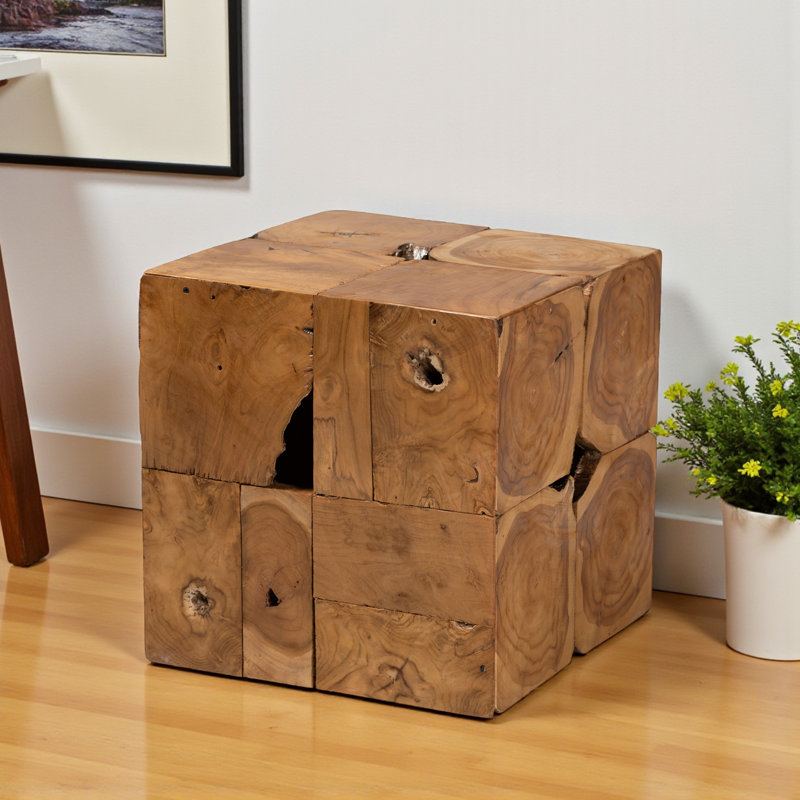 Ellar Natural Brown Teak Root End Table in Rustic Transitional Style