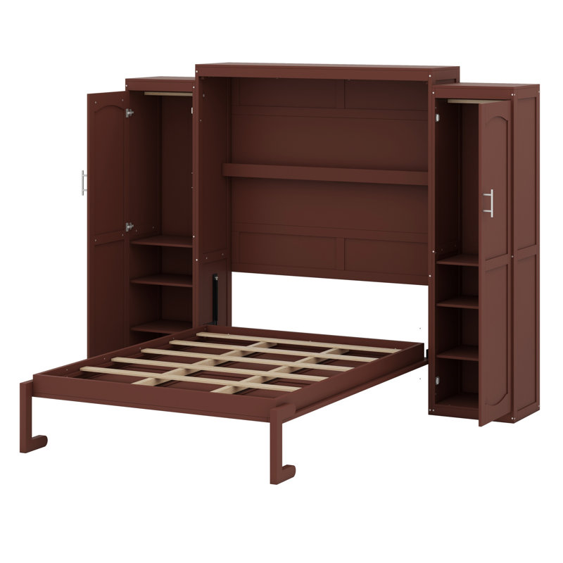 Armoire murale pleine grandeur avec lit escamotable avec 2 garde-robe et tablette de rangement, lit escamotable mural en bois Murphy, cadre de lit plateforme pliable multifonctionnel pour chambre d'amis