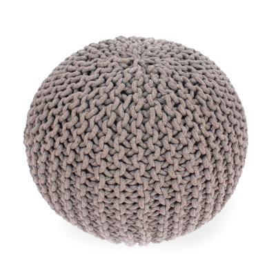 20X20 Round Pouf Of Brown Knitted Cotton - Hand Crafted, Comfortable For In Nursery, Stylish Footrest Living Room, 20 Inches Deep, Wide, 14 High Handmade