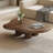 48.5" Rustic Wood Coffee Table, Round Coffee Table with Cloud Shaped Design Cloud Coffee Table Made of Solid Wood & Manufactured Wood and Vintage Walnut Veneer Finish for Living Room