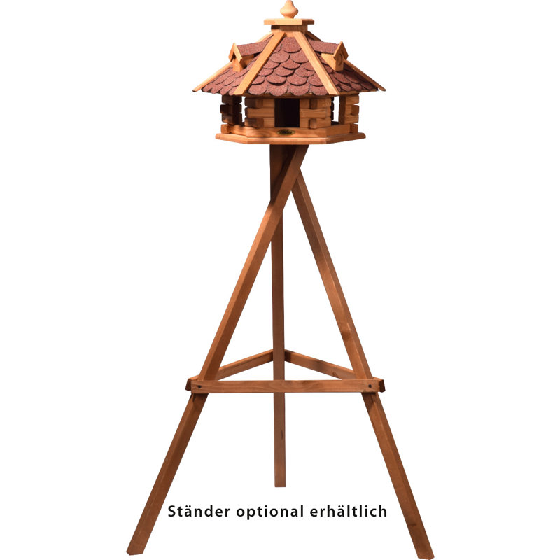 Rustic bird feeder "Blockhaus", bird house with feed silo, 51 x 45 x 37cm, pine, red