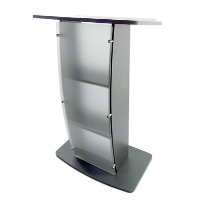 Fixturedisplays® Assembled 44.3" Tall Podium For Floor, Curved Frosted Front Acrylic Panel - Dark Grey 19658-GREY--Assembled Podium