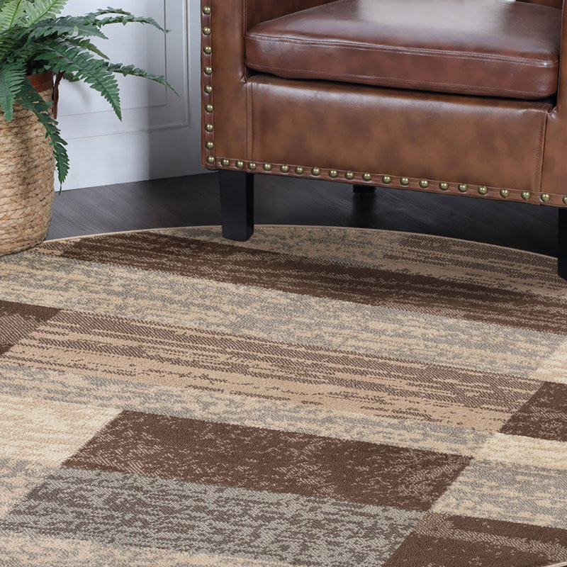 Slate Patchwork Power Loom Stain Resistant Area Rug, Round 5'