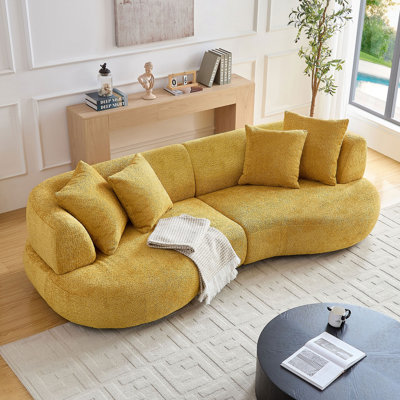 Canapé d'angle incurvé jaune de style moderne du milieu du siècle, 102,36 pouces, en tissu bouclé, canapé confortable 4 places pour appartement
