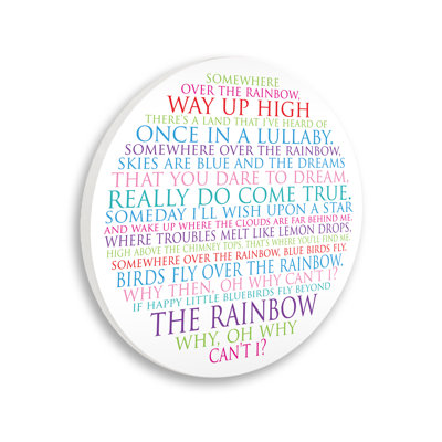 Plaque murale circulaire typographique «Somewhere Over The Rainbow», 12 po de diamètre