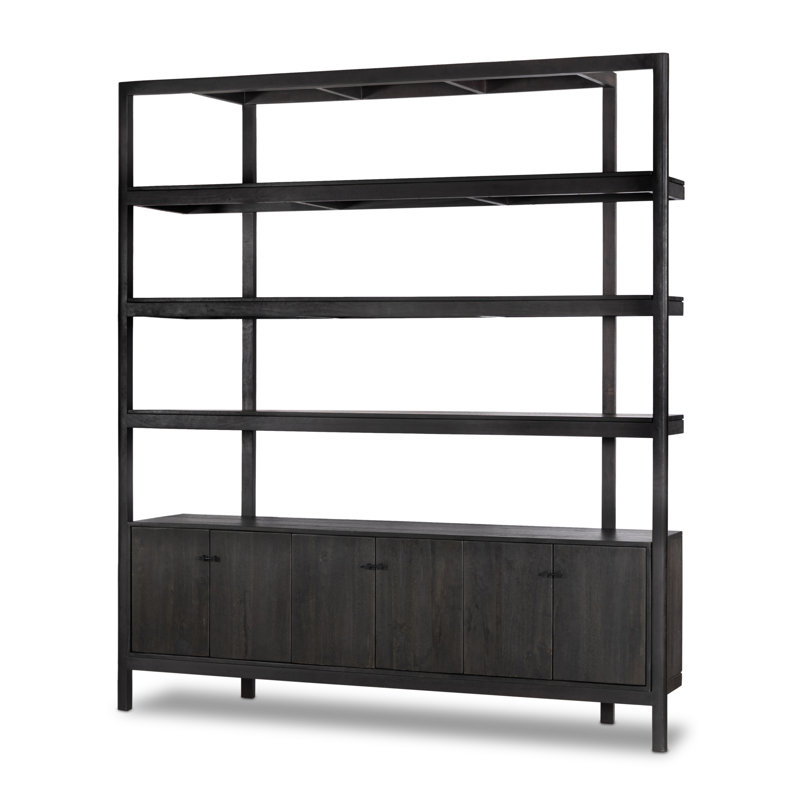 Reza Solid Wood Bookcase, Worn Black
