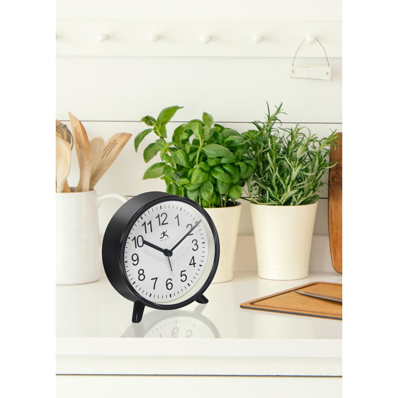 Table Clock Round Plastic Tabletop Clock with Alarm Function 5.75 Inches, Black