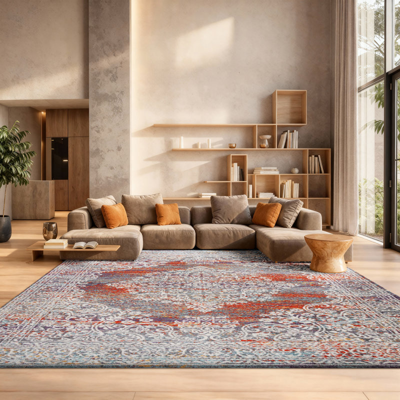 Felty Oriental Gray/Rust Area Rug, Rectangle 8' x 10'