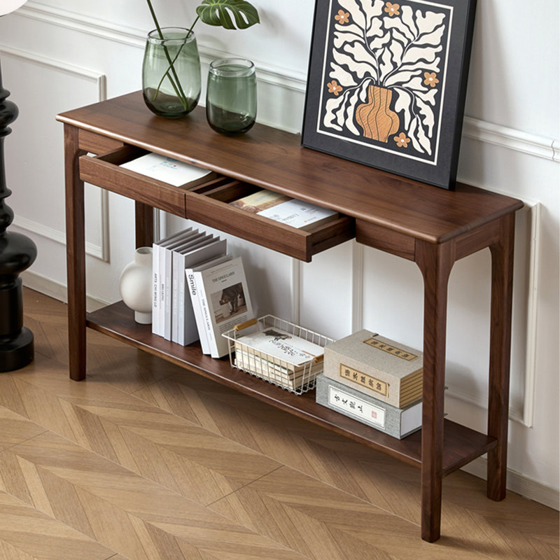 Console rectangulaire en bois massif de couleur noyer noir, H 31,5 po x L 54,33 po x l 13,78 po