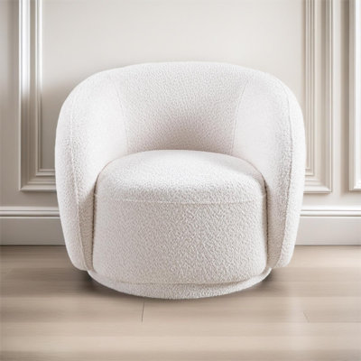 Boucle Swivel Barrel Chair, Upholstered 360° Accent Armchair With Wide Seat by Hokku Designs