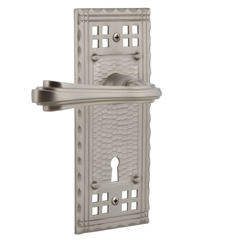 Craftsman Plate Passage (Hall & Closet) with Decorative Keyhole and Fleur Lever, 2.75", Satin Nickel