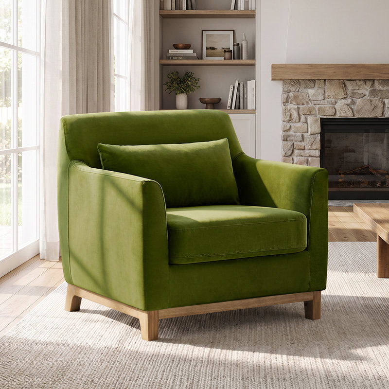 Fauteuil 31,5 po Jazmere, Velours olive, Naturel