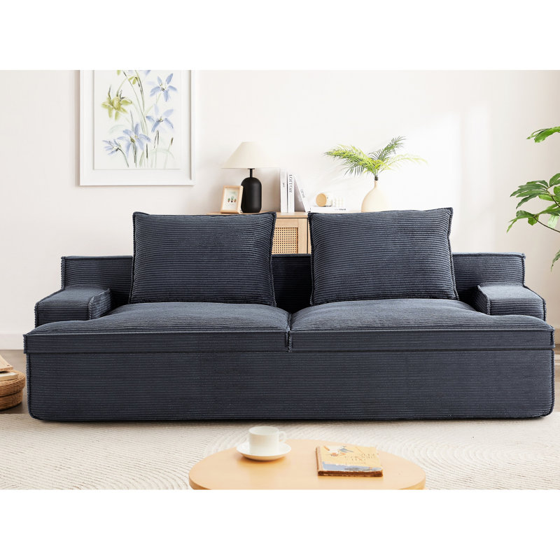 Canapé de 90 pouces de large à 4 places - mousse complète, velours côtelé gris, support ergonomique, sans assemblage pour l'assise du salon, confortable, hauteur 26,48 po