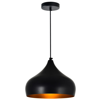 Black Down Pendant – Modern 1-Light Fixture for Dining Room, Kitchen Island – E26 LED Compatible, Adjustable Down Rod