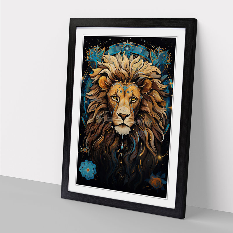 Leo Zodiac Hard Edge - Single Picture Frame Print on Wood, 64cm H x 46cm W x 2cm D, Black