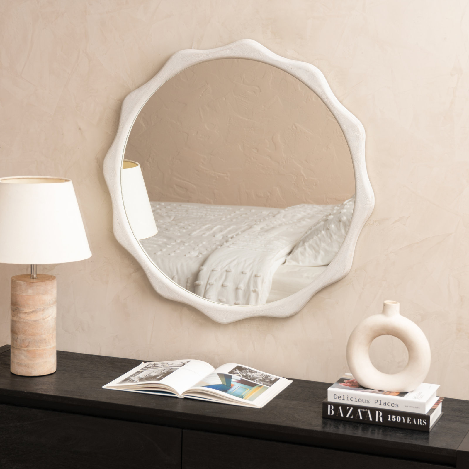 Eastham 30" Mango Accent Mirror, White Wash