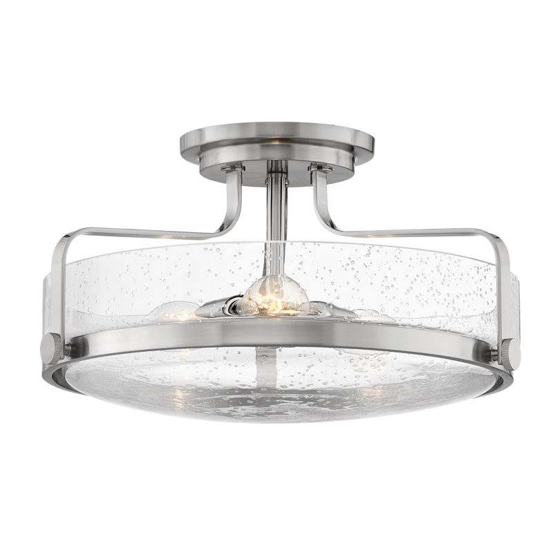 Plafonnier rétro semi-encastré 3 lumières Harper, Nickel brossé, Grand