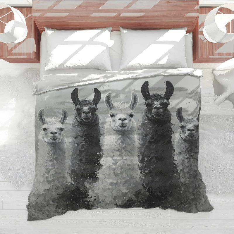 Édredon noir et blanc Lamas, Très grand lit