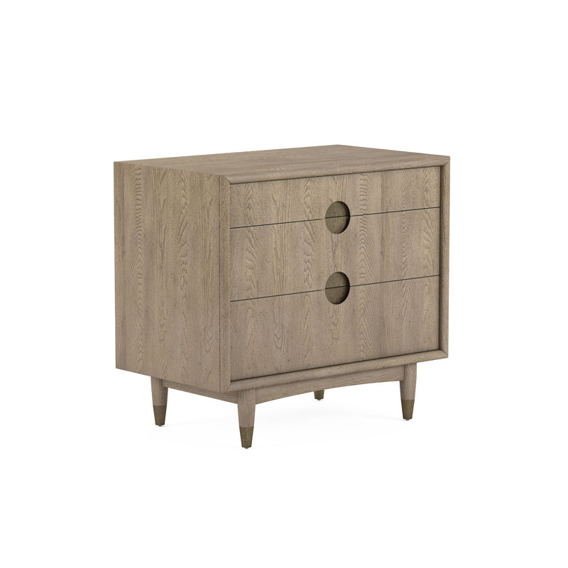 Finn Brown Elm Veneer 3-Drawer Bedside Chest