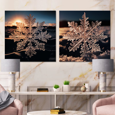«Sunrise Snowflake Tranquility I - Winter Landscape», ensemble de 2 impressions sur toile