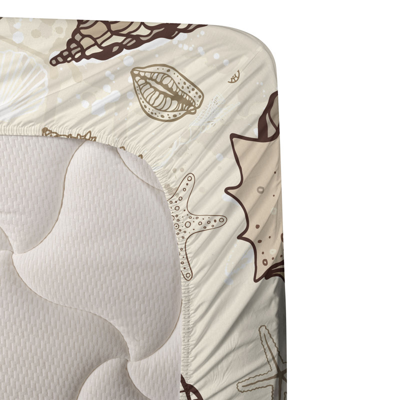 Ambesonne Nautical Sheet Set Beach Vibe Seashell Print Brown Dark Mustard Tan, King Sheet Set with 2 Pillowcases